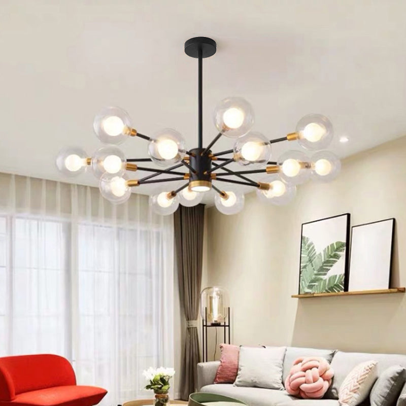 Modern Metal Radial Hanging Chandelier Light Spherical Clear Glass Shade Suspension Light in Black Clearhalo 'Ceiling Lights' 'Chandeliers' Lighting' 2605432