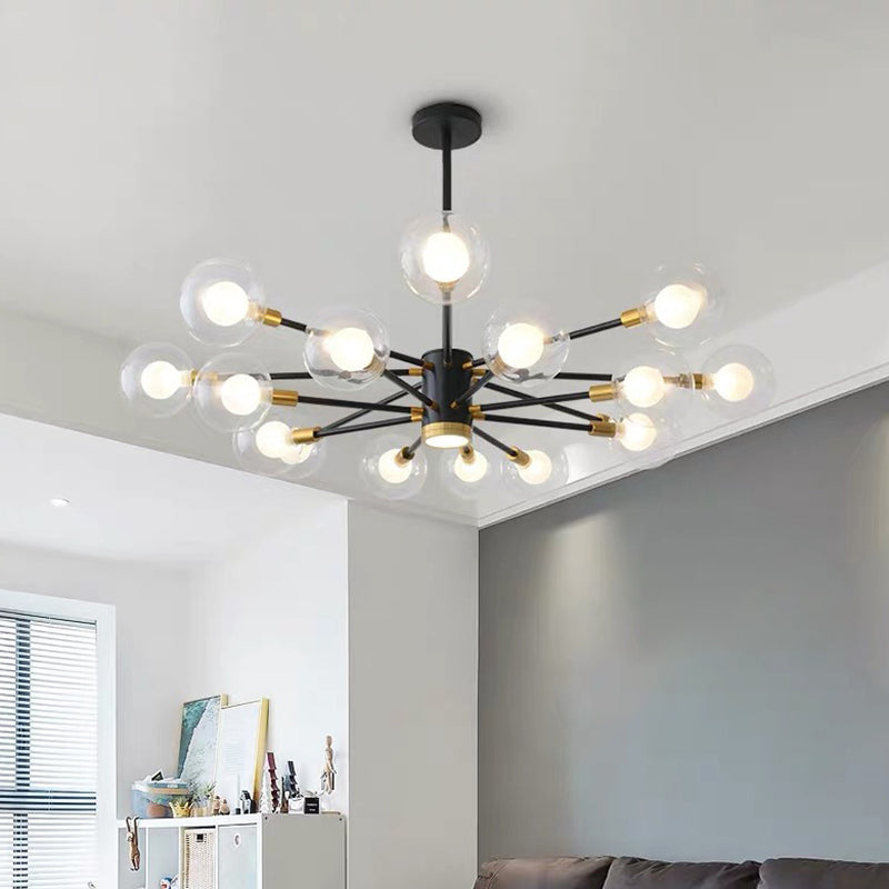 Modern Metal Radial Hanging Chandelier Light Spherical Clear Glass Shade Suspension Light in Black Clearhalo 'Ceiling Lights' 'Chandeliers' Lighting' 2605434