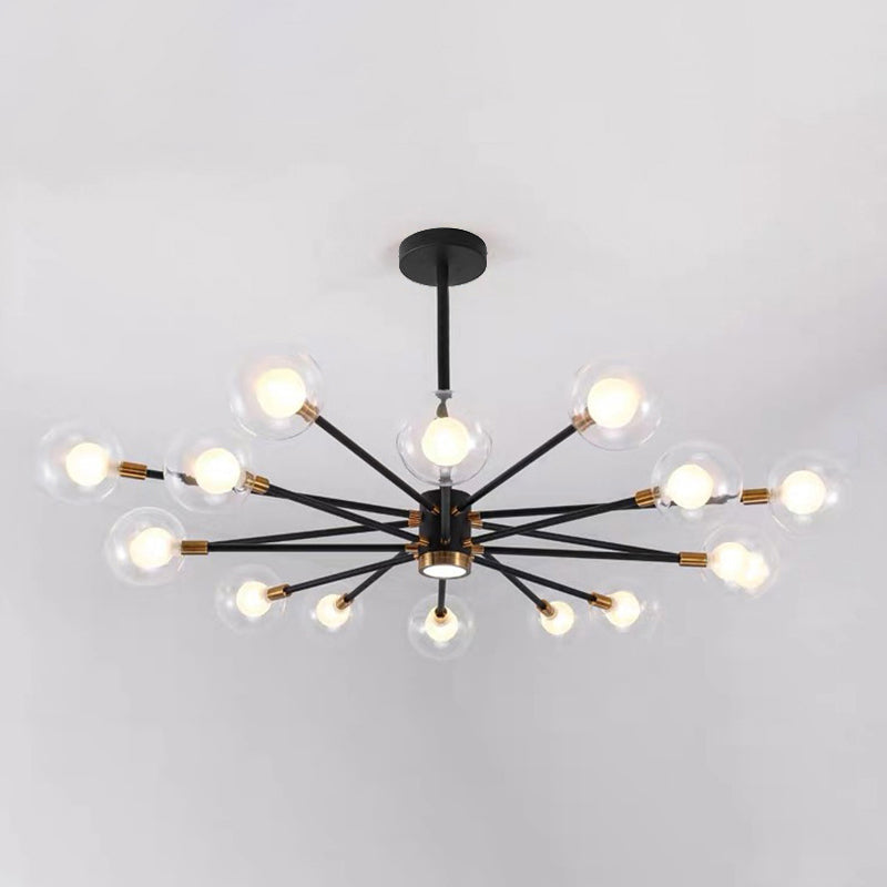 Modern Metal Radial Hanging Chandelier Light Spherical Clear Glass Shade Suspension Light in Black 16 Black Clearhalo 'Ceiling Lights' 'Chandeliers' Lighting' 2605435