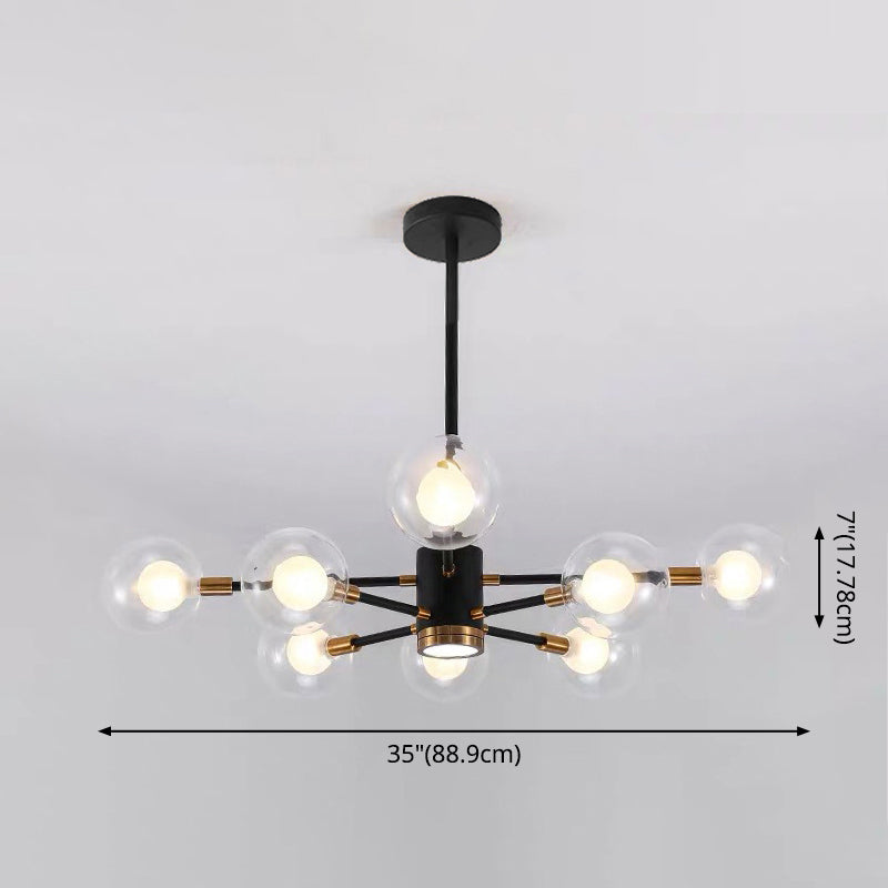 Modern Metal Radial Hanging Chandelier Light Spherical Clear Glass Shade Suspension Light in Black Clearhalo 'Ceiling Lights' 'Chandeliers' Lighting' 2605439