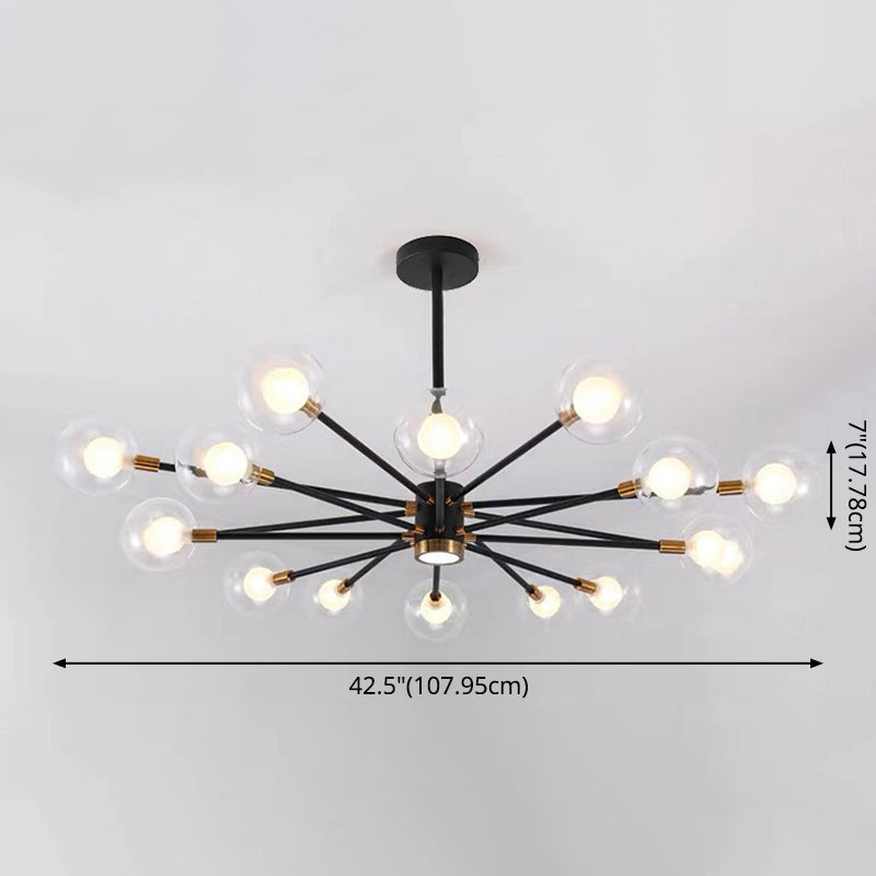 Modern Metal Radial Hanging Chandelier Light Spherical Clear Glass Shade Suspension Light in Black Clearhalo 'Ceiling Lights' 'Chandeliers' Lighting' 2605441