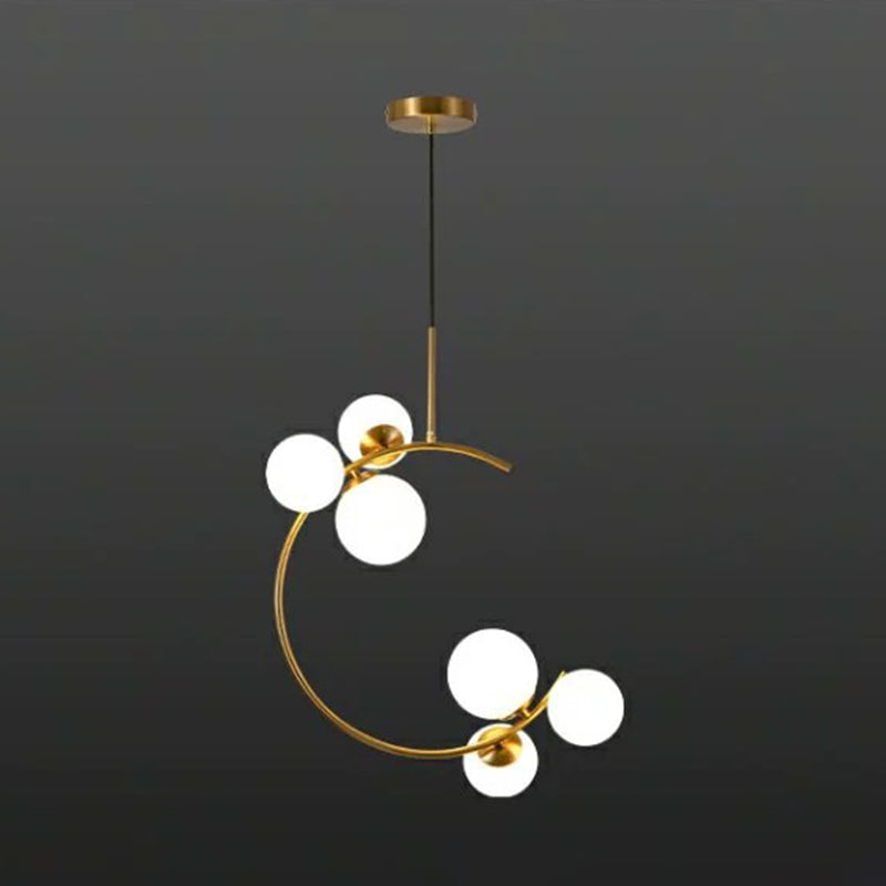 Post-Modern Metal Hanging Chandelier Light Globe Glass Shade Ceiling Chandelier in Gold for Bedroom 6 Gold White Clearhalo 'Ceiling Lights' 'Chandeliers' Lighting' 2605445