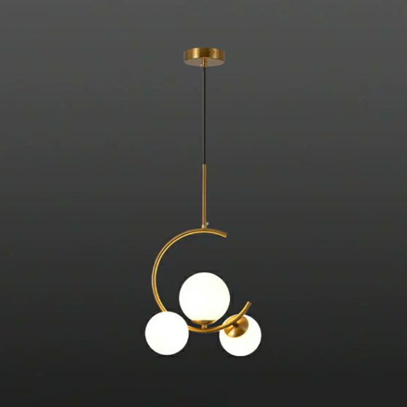 Post-Modern Metal Hanging Chandelier Light Globe Glass Shade Ceiling Chandelier in Gold for Bedroom 3 Gold White Clearhalo 'Ceiling Lights' 'Chandeliers' Lighting' 2605446