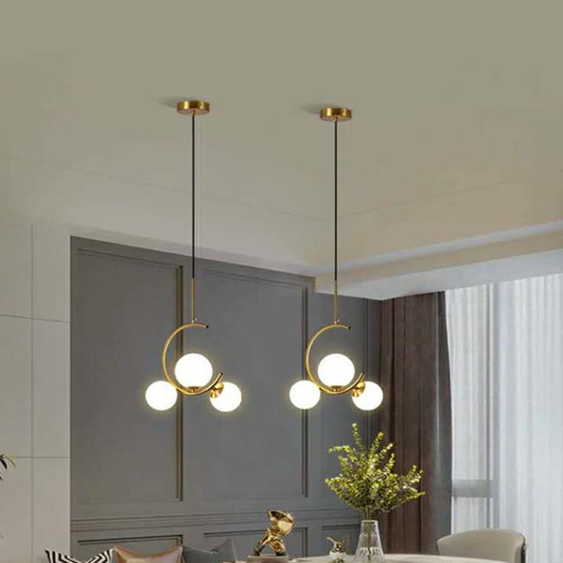 Post-Modern Metal Hanging Chandelier Light Globe Glass Shade Ceiling Chandelier in Gold for Bedroom Clearhalo 'Ceiling Lights' 'Chandeliers' Lighting' 2605447