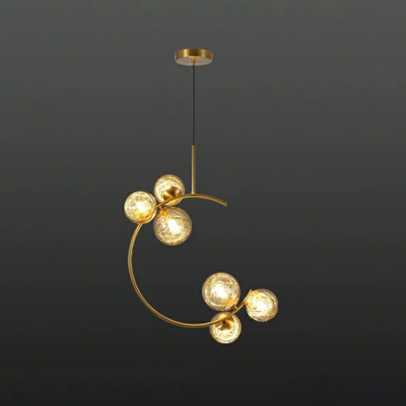 Post-Modern Metal Hanging Chandelier Light Globe Glass Shade Ceiling Chandelier in Gold for Bedroom 6 Gold Clear Clearhalo 'Ceiling Lights' 'Chandeliers' Lighting' 2605448