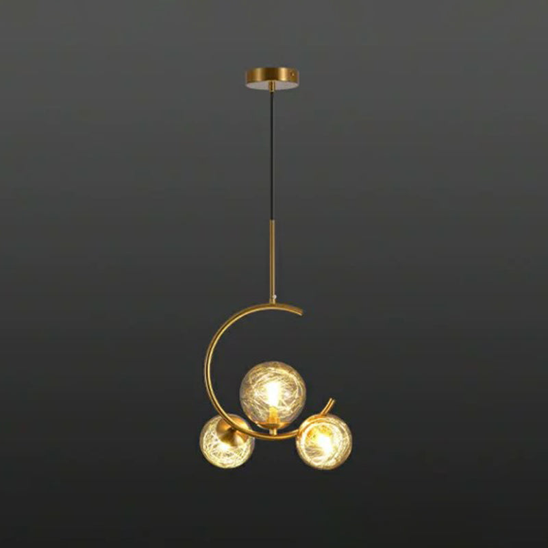 Post-Modern Metal Hanging Chandelier Light Globe Glass Shade Ceiling Chandelier in Gold for Bedroom 3 Gold Clear Clearhalo 'Ceiling Lights' 'Chandeliers' Lighting' 2605450