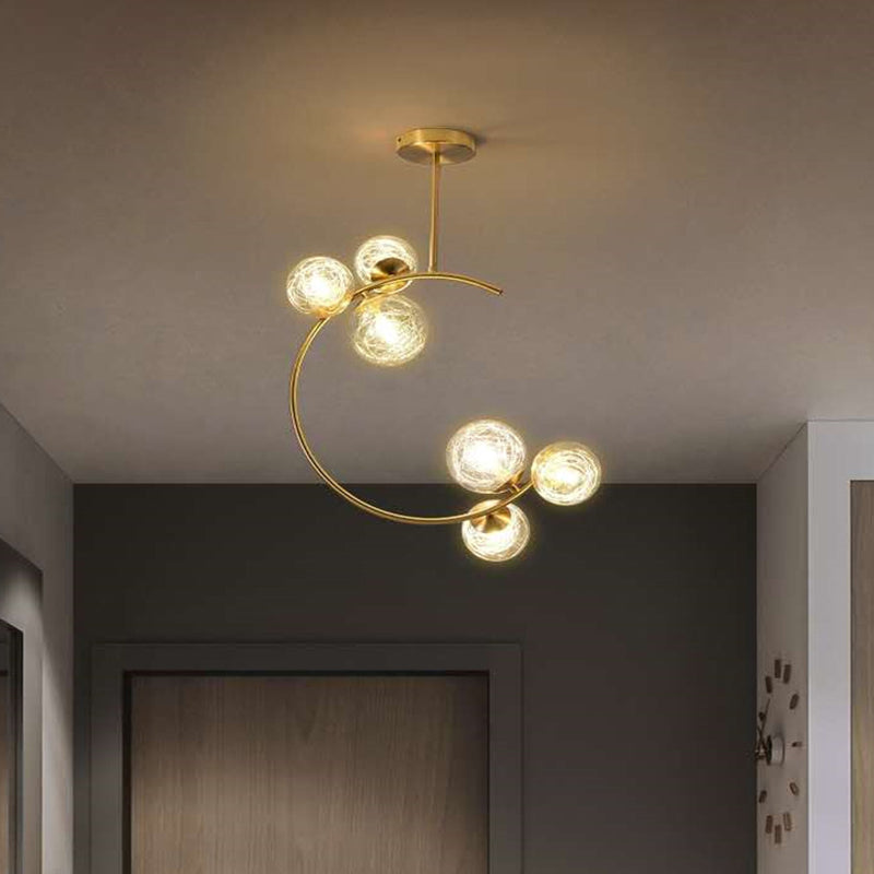 Post-Modern Metal Hanging Chandelier Light Globe Glass Shade Ceiling Chandelier in Gold for Bedroom Clearhalo 'Ceiling Lights' 'Chandeliers' Lighting' 2605451