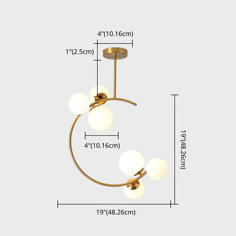 Post-Modern Metal Hanging Chandelier Light Globe Glass Shade Ceiling Chandelier in Gold for Bedroom Clearhalo 'Ceiling Lights' 'Chandeliers' Lighting' 2605453