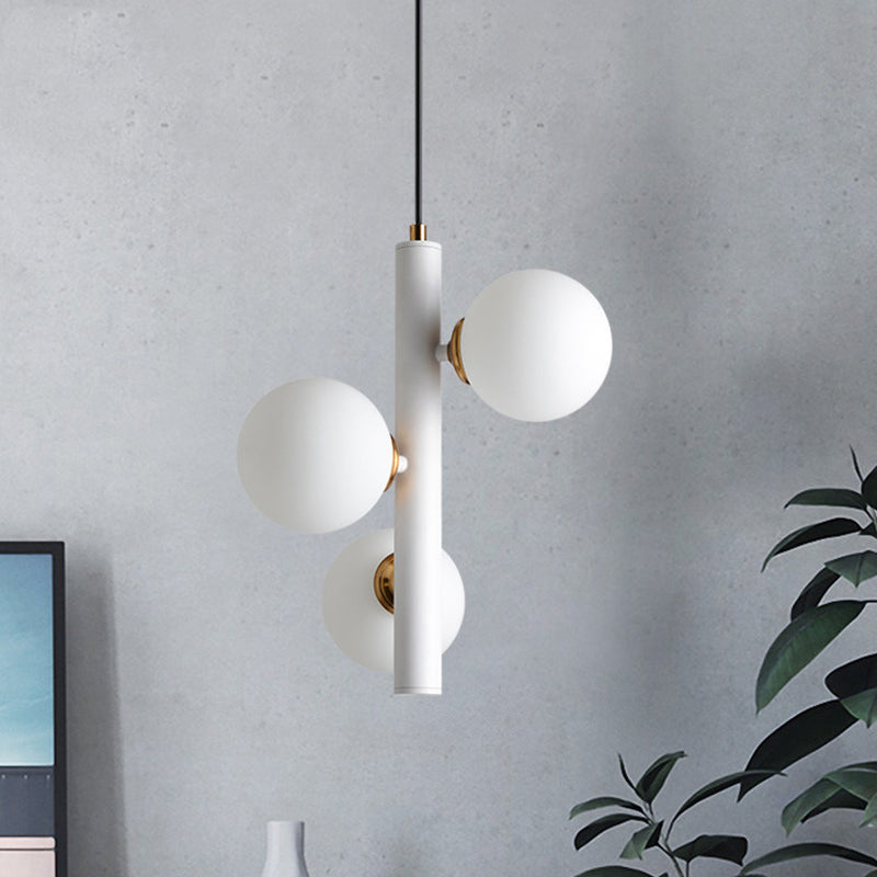 Modern Minimalist Linear Chandelier Light Fixture Spherical White Glass 3 Light Ceiling Chandelier White Clearhalo 'Ceiling Lights' 'Chandeliers' Lighting' 2605458