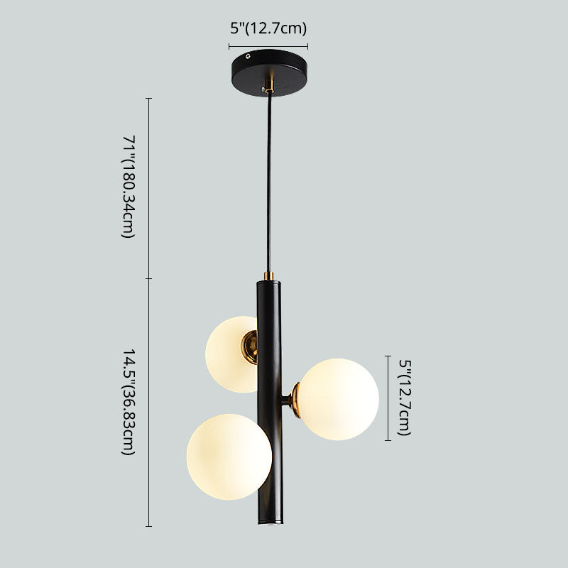 Modern Minimalist Linear Chandelier Light Fixture Spherical White Glass 3 Light Ceiling Chandelier Clearhalo 'Ceiling Lights' 'Chandeliers' Lighting' 2605462