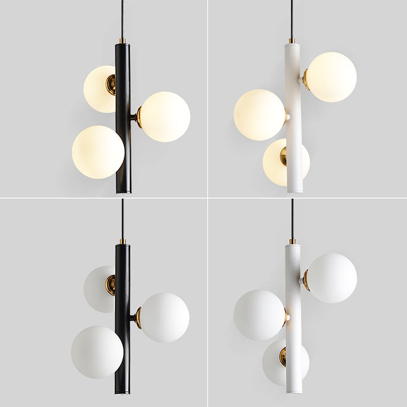 Modern Minimalist Linear Chandelier Light Fixture Spherical White Glass 3 Light Ceiling Chandelier Clearhalo 'Ceiling Lights' 'Chandeliers' Lighting' 2605463