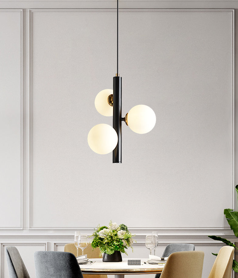 Modern Minimalist Linear Chandelier Light Fixture Spherical White Glass 3 Light Ceiling Chandelier Clearhalo 'Ceiling Lights' 'Chandeliers' Lighting' 2605465