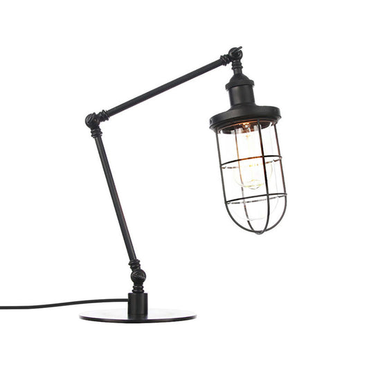 Wire Guard Metal Table Lighting Nautical Style 1 Light Adjustable Black/Brass Table Lamp for Restaurant Clearhalo 'Lamps' 'Table Lamps' Lighting' 260547