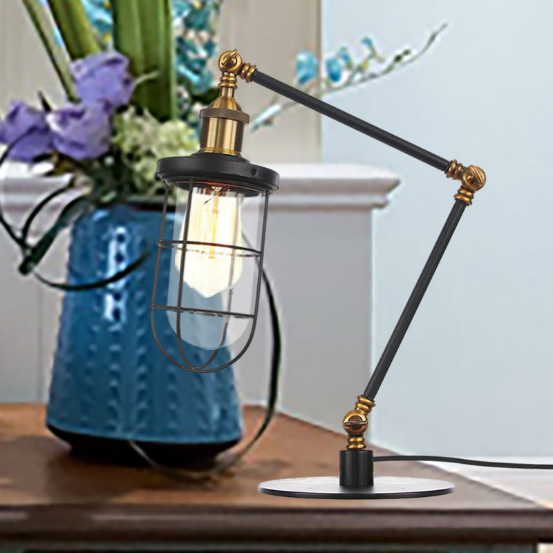 Wire Guard Metal Table Lighting Nautical Style 1 Light Adjustable Black/Brass Table Lamp for Restaurant Clearhalo 'Lamps' 'Table Lamps' Lighting' 260550