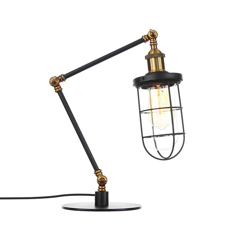 Wire Guard Metal Table Lighting Nautical Style 1 Light Adjustable Black/Brass Table Lamp for Restaurant Clearhalo 'Lamps' 'Table Lamps' Lighting' 260551