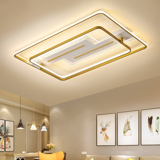 Geomtric Flush Light Metal Modern Flush Mount Ceiling Light Fixtures for Living Room Gold Rectangle Clearhalo 'Ceiling Lights' 'Close To Ceiling Lights' 'Lighting' 2605529