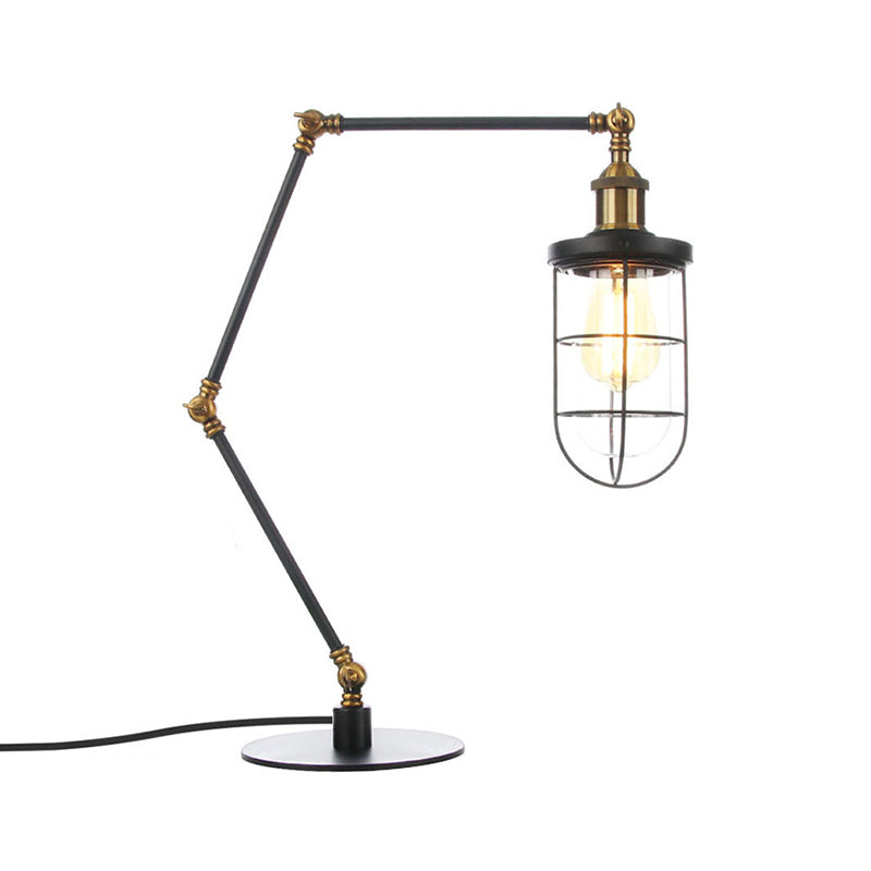 Wire Guard Metal Table Lighting Nautical Style 1 Light Adjustable Black/Brass Table Lamp for Restaurant Clearhalo 'Lamps' 'Table Lamps' Lighting' 260555