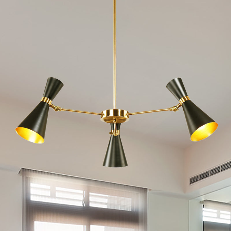 Modern Flared Iron Chandelier Pendant 3/6/8 Lights Ceiling Light in Black for Living Room 3 Black Clearhalo 'Ceiling Lights' 'Chandeliers' 'Modern Chandeliers' 'Modern' Lighting' 260558