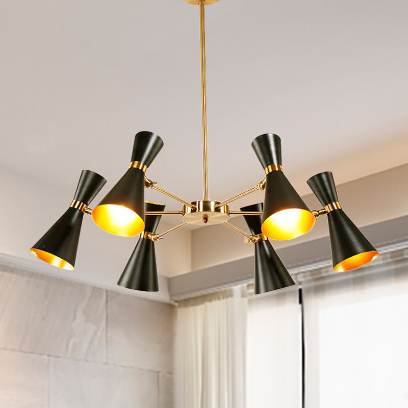 Modern Flared Iron Chandelier Pendant 3/6/8 Lights Ceiling Light in Black for Living Room 6 Black Clearhalo 'Ceiling Lights' 'Chandeliers' 'Modern Chandeliers' 'Modern' Lighting' 260562