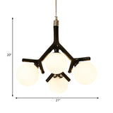 Global White Glass Chandelier with Branch Design Contemporary 4 Lights White/Black/Red Hanging Ceiling Fixture Clearhalo 'Ceiling Lights' 'Chandeliers' 'Glass shade' 'Glass' 'Modern Chandeliers' 'Modern' Lighting' 260572