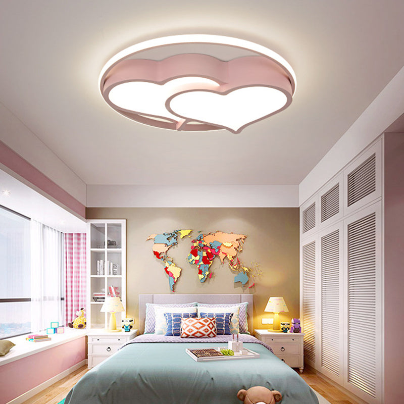 Heart Flush Mount Ceiling Light 1 Light Metal Kids Flush Mount Ceiling Light for Bedroom Pink Clearhalo 'Ceiling Lights' 'Close To Ceiling Lights' 'Lighting' 2605748