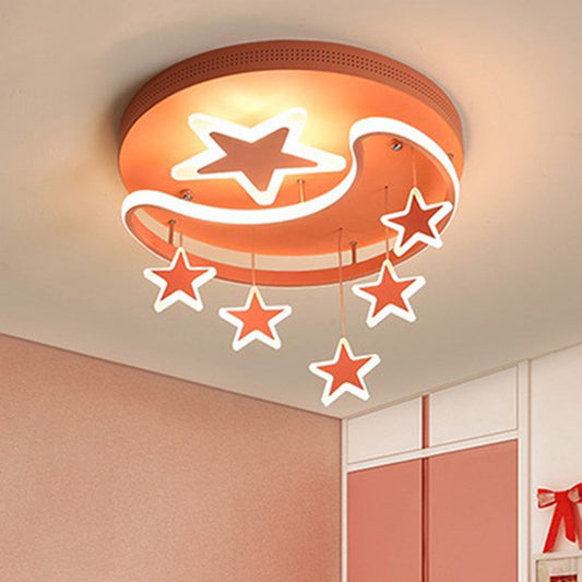 Moon And Star Flush Ceiling Lights 1 Light Acrylic Creative Flush-Mount Light Fixture Pink Clearhalo 'Ceiling Lights' 'Close To Ceiling Lights' 'Lighting' 2605759