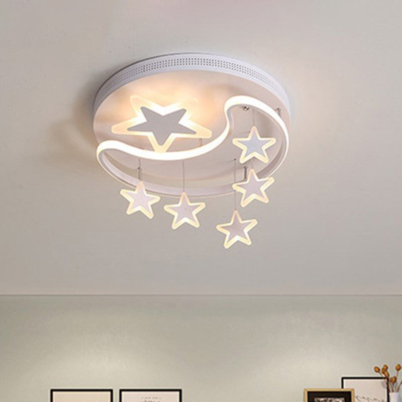 Moon And Star Flush Ceiling Lights 1 Light Acrylic Creative Flush-Mount Light Fixture White Clearhalo 'Ceiling Lights' 'Close To Ceiling Lights' 'Lighting' 2605760