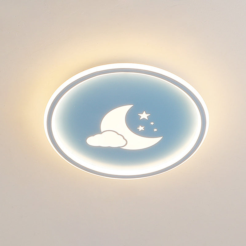 Moon And Star Flush Light 1 Light Metal Modern Flush Mount Ceiling Light Fixtures for Bedroom Blue 16" Clearhalo 'Ceiling Lights' 'Close To Ceiling Lights' 'Lighting' 2605770