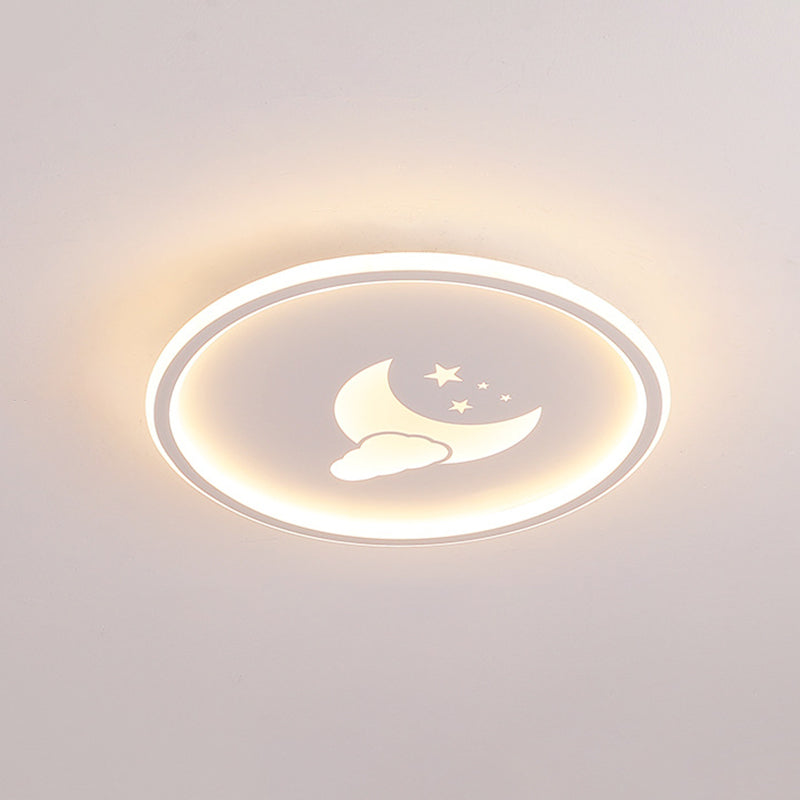 Moon And Star Flush Light 1 Light Metal Modern Flush Mount Ceiling Light Fixtures for Bedroom White 16" Clearhalo 'Ceiling Lights' 'Close To Ceiling Lights' 'Lighting' 2605774