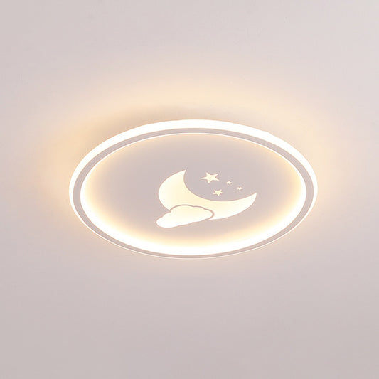 Moon And Star Flush Light 1 Light Metal Modern Flush Mount Ceiling Light Fixtures for Bedroom White 16" Clearhalo 'Ceiling Lights' 'Close To Ceiling Lights' 'Lighting' 2605774