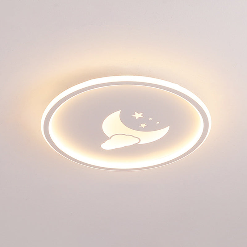 Moon And Star Flush Light 1 Light Metal Modern Flush Mount Ceiling Light Fixtures for Bedroom White 19.5" Clearhalo 'Ceiling Lights' 'Close To Ceiling Lights' 'Lighting' 2605775