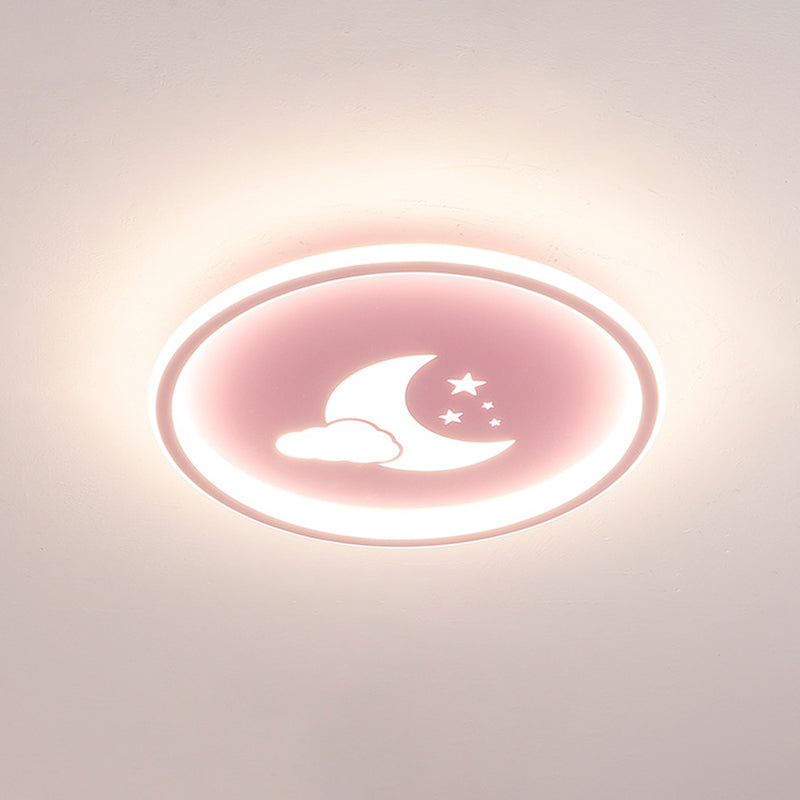 Moon And Star Flush Light 1 Light Metal Modern Flush Mount Ceiling Light Fixtures for Bedroom Pink 16" Clearhalo 'Ceiling Lights' 'Close To Ceiling Lights' 'Lighting' 2605778