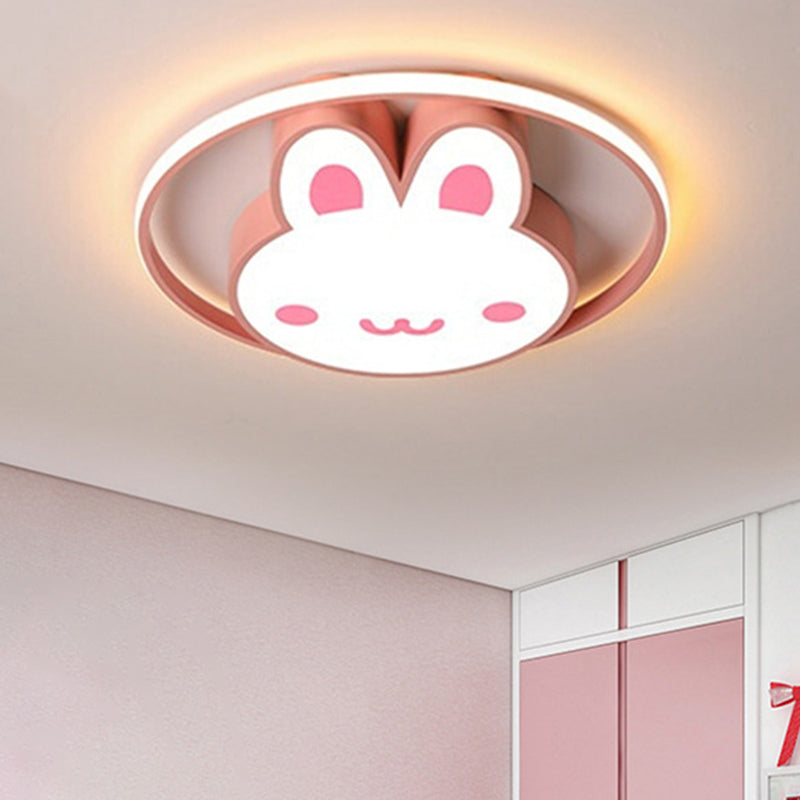 Rabbit Flush Light Fixtures 1 Light Metallic Cartoon Flush Mount Ceiling Light Fixture Pink Clearhalo 'Ceiling Lights' 'Close To Ceiling Lights' 'Lighting' 2605814