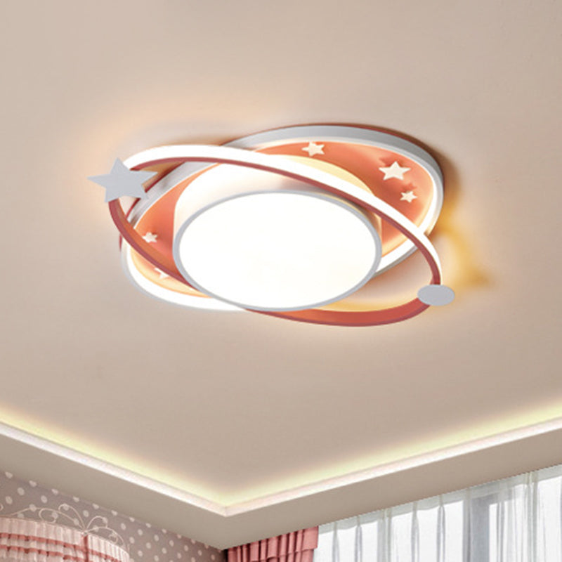 Planet Flush Mount Ceiling Light Contemporary Acrylic Ceiling Mount Light Fixture for Bedroom Pink Clearhalo 'Ceiling Lights' 'Close To Ceiling Lights' 'Lighting' 2605830