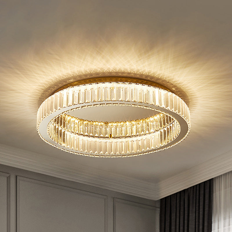 Circle Flush Mount Ceiling Light Fixtures Modern Crystal Ceiling Mount Chandelier for Living Room Gold 16" Clearhalo 'Ceiling Lights' 'Close To Ceiling Lights' 'Lighting' 2605849