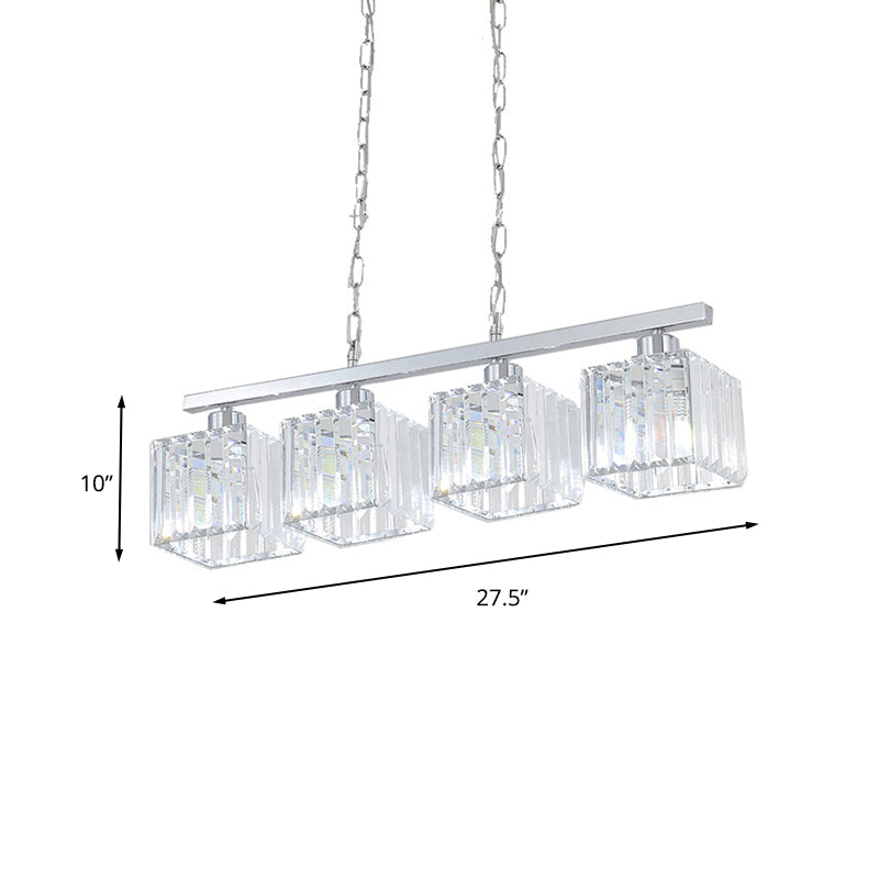 Crystal Block Cubic Hanging Lamp Kit Simple Style 4 Lights Chrome Island Light Fixture Clearhalo 'Ceiling Lights' 'Island Lights' Lighting' 260585