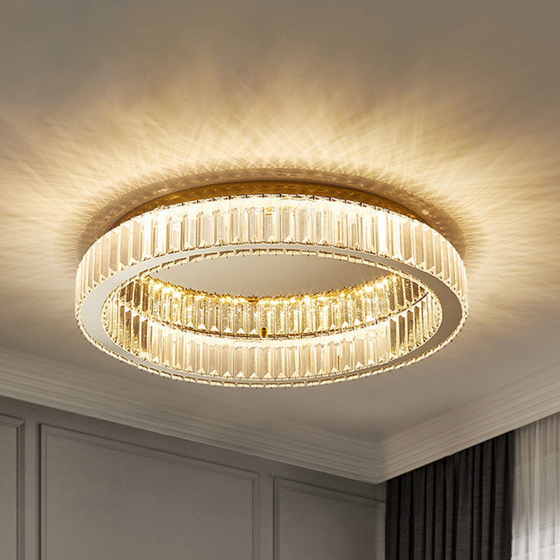 Circle Flush Mount Ceiling Light Fixtures Modern Crystal Ceiling Mount Chandelier for Living Room Gold 19.5" Clearhalo 'Ceiling Lights' 'Close To Ceiling Lights' 'Lighting' 2605850