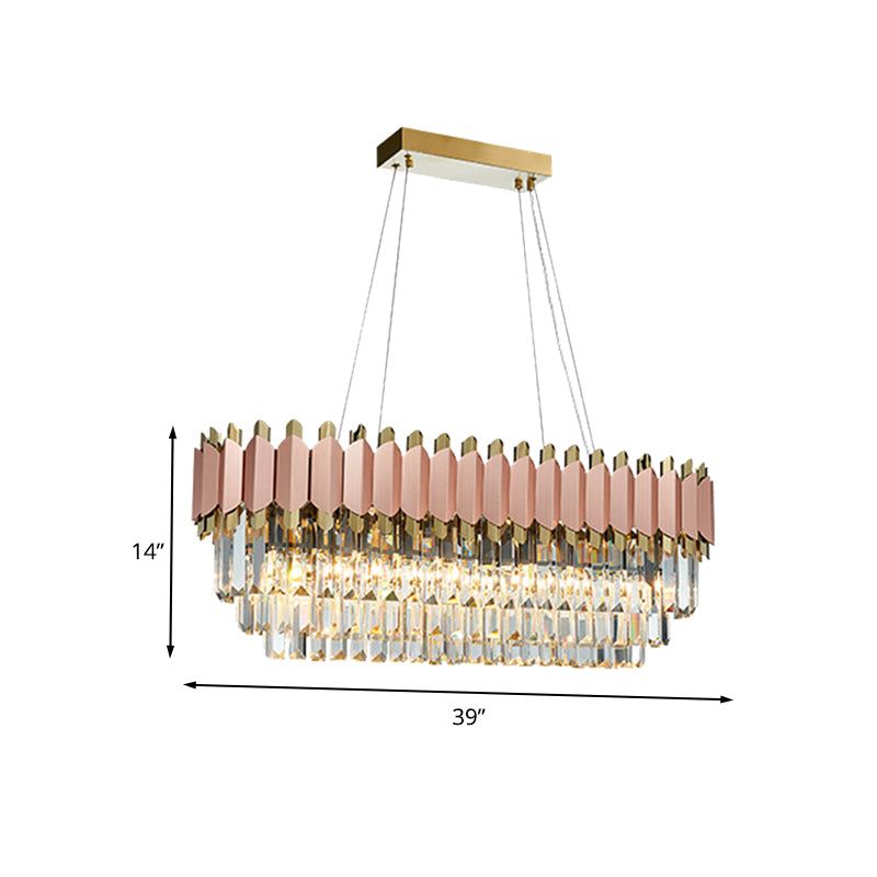 Gold Oval Chandelier Light Fixture Traditional Crystal Block 8 Heads Dining Room Hanging Lamp Kit Clearhalo 'Ceiling Lights' 'Island Lights' Lighting' 260586