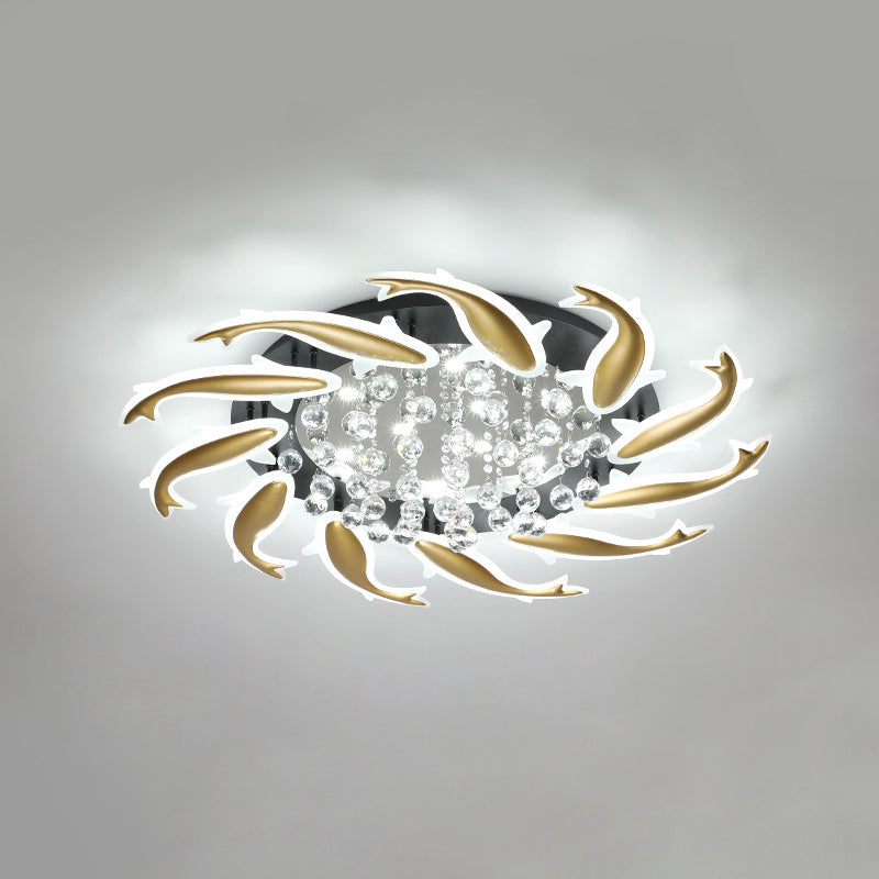 Spiral Flush Light Fixtures Contemporary Crystal Ceiling Light Fixture for Bedroom 11 Brass White Clearhalo 'Ceiling Lights' 'Close To Ceiling Lights' 'Lighting' 2605892