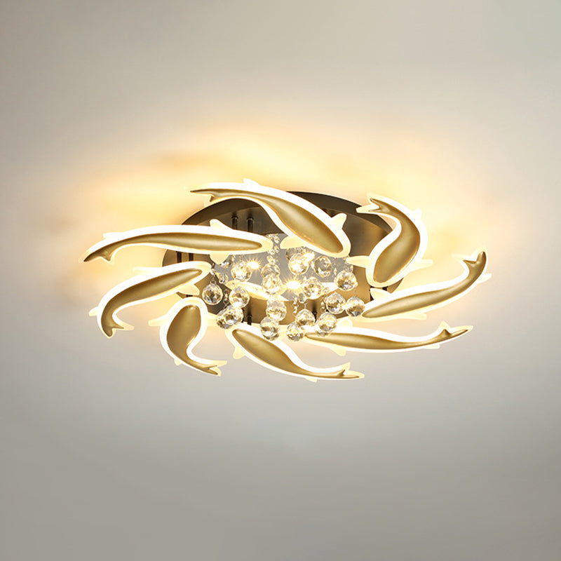 Spiral Flush Light Fixtures Contemporary Crystal Ceiling Light Fixture for Bedroom 8 Brass Remote Control Stepless Dimming Clearhalo 'Ceiling Lights' 'Close To Ceiling Lights' 'Lighting' 2605893