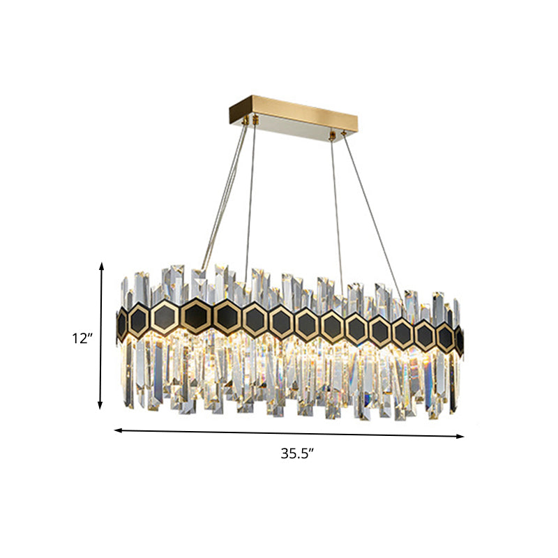 Black Oval Chandelier Lighting Traditional Three Side Crystal Rod 12 Head Dining Room Hanging Ceiling Light Clearhalo 'Ceiling Lights' 'Island Lights' Lighting' 260590