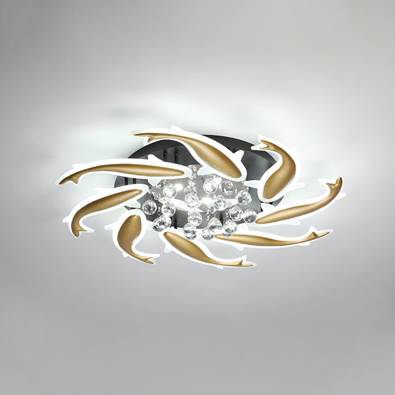 Spiral Flush Light Fixtures Contemporary Crystal Ceiling Light Fixture for Bedroom 8 Brass White Clearhalo 'Ceiling Lights' 'Close To Ceiling Lights' 'Lighting' 2605902