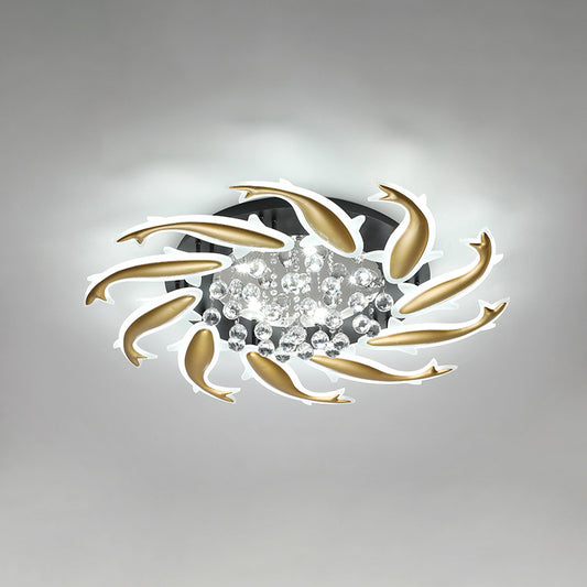 Spiral Flush Light Fixtures Contemporary Crystal Ceiling Light Fixture for Bedroom 10 Brass White Clearhalo 'Ceiling Lights' 'Close To Ceiling Lights' 'Lighting' 2605903