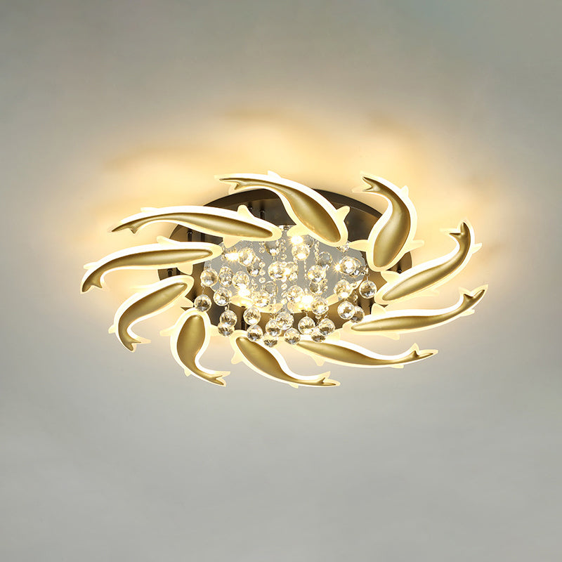 Spiral Flush Light Fixtures Contemporary Crystal Ceiling Light Fixture for Bedroom 10 Brass Remote Control Stepless Dimming Clearhalo 'Ceiling Lights' 'Close To Ceiling Lights' 'Lighting' 2605905