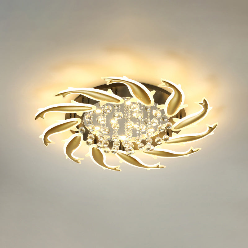 Spiral Flush Light Fixtures Contemporary Crystal Ceiling Light Fixture for Bedroom 11 Brass Warm Clearhalo 'Ceiling Lights' 'Close To Ceiling Lights' 'Lighting' 2605909