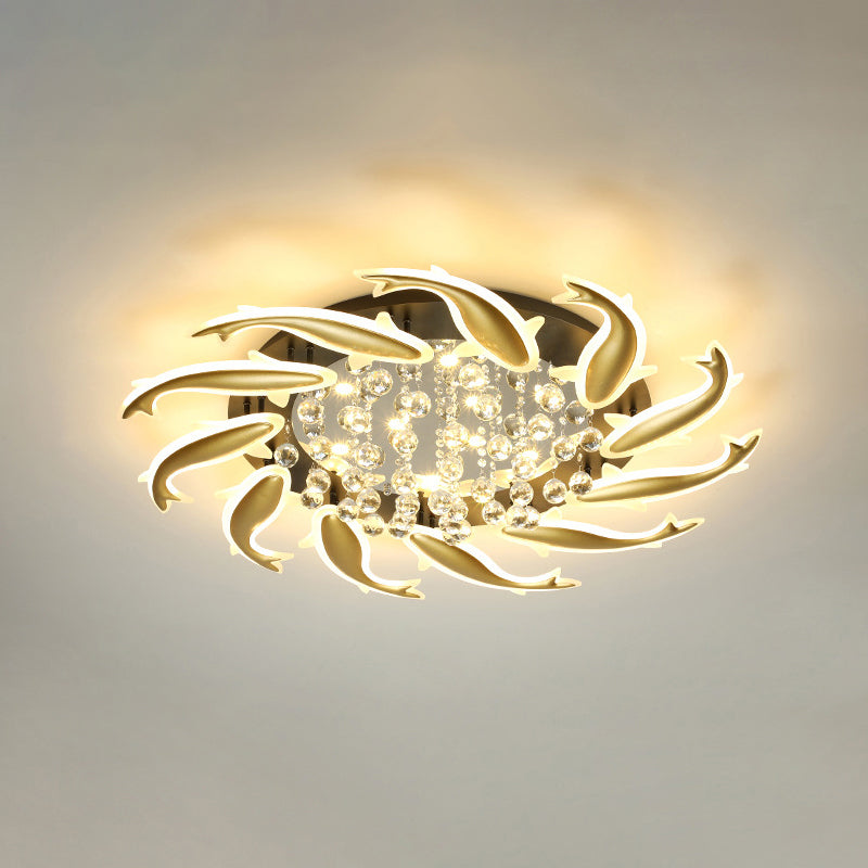 Spiral Flush Light Fixtures Contemporary Crystal Ceiling Light Fixture for Bedroom 11 Brass Remote Control Stepless Dimming Clearhalo 'Ceiling Lights' 'Close To Ceiling Lights' 'Lighting' 2605911