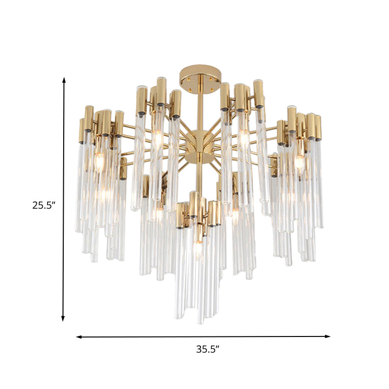 Brass Radial Hanging Lamp Traditional Fluted Crystal 5/9 Heads Dining Room Chandelier Light Clearhalo 'Ceiling Lights' 'Chandeliers' Lighting' options 260598