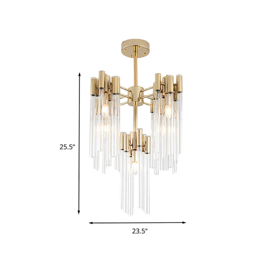 Brass Radial Hanging Lamp Traditional Fluted Crystal 5/9 Heads Dining Room Chandelier Light Clearhalo 'Ceiling Lights' 'Chandeliers' Lighting' options 260599