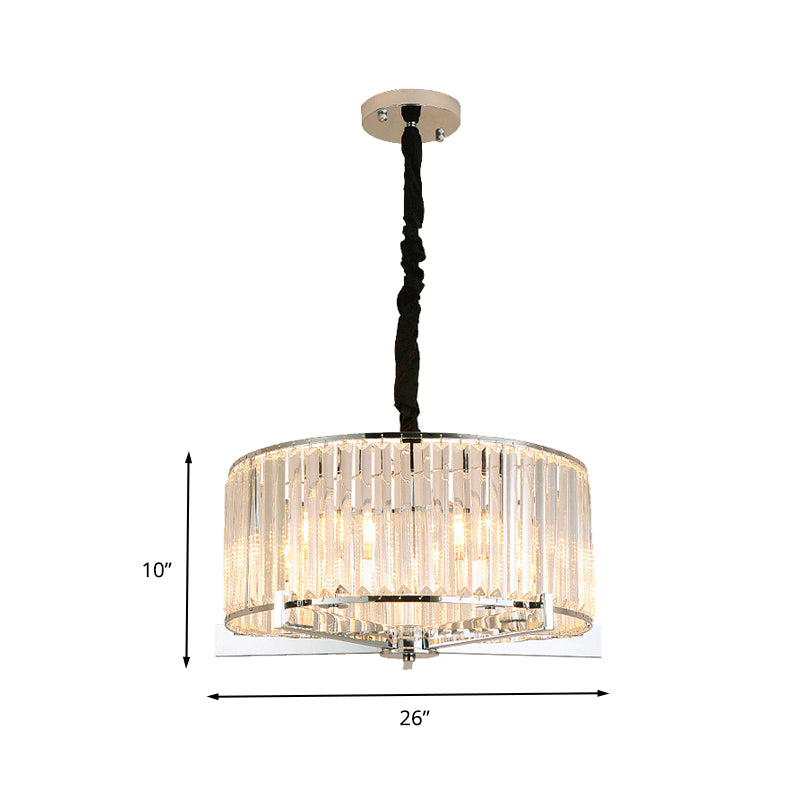 Drum Clear Crystal Block Hanging Lamp Traditional 5/6 Heads Dining Room Chandelier Lighting Fixture Clearhalo 'Ceiling Lights' 'Chandeliers' Lighting' options 260626