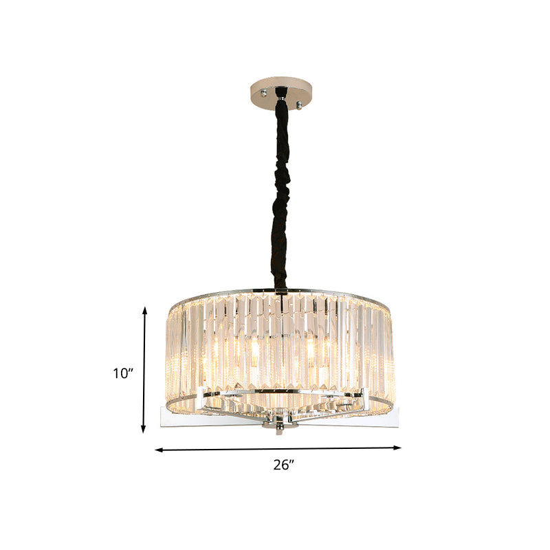 Drum Clear Crystal Block Hanging Lamp Traditional 5/6 Heads Dining Room Chandelier Lighting Fixture Clearhalo 'Ceiling Lights' 'Chandeliers' Lighting' options 260627